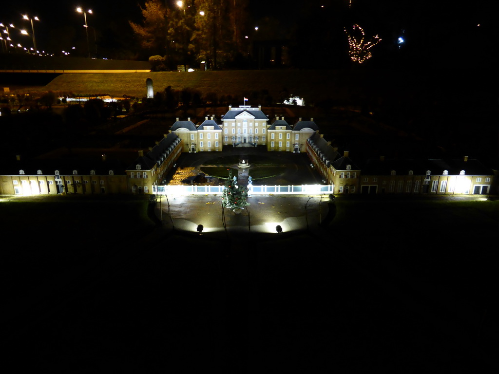 Scale model of the Het Loo Palace of Apeldoorn at the Madurodam miniature park, by night