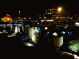 Scale model of the headquarters of the ING Bank of Amsterdam at the Madurodam miniature park, by night