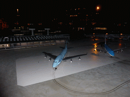 Scale model of Schiphol Airport at the Madurodam miniature park, by night