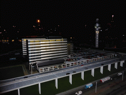 Scale model of Schiphol Airport at the Madurodam miniature park, by night