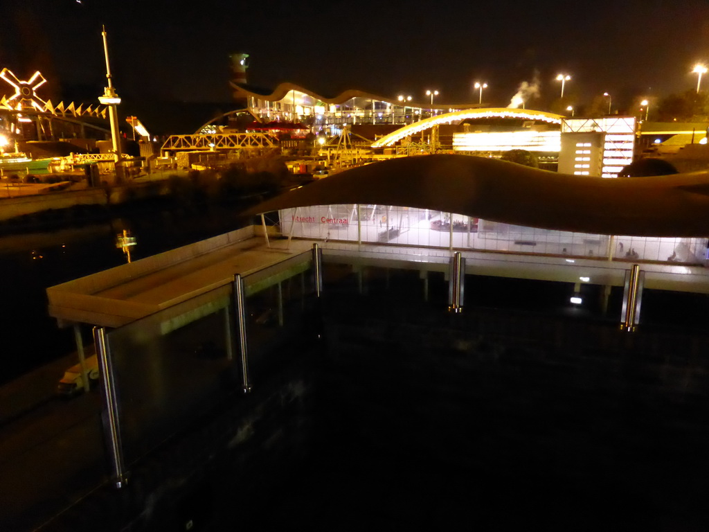 Scale model of the Utrecht Railway Station at the Madurodam miniature park, by night