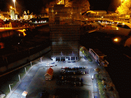 Scale model of the Maasgebouw building of Rotterdam at the Madurodam miniature park, by night