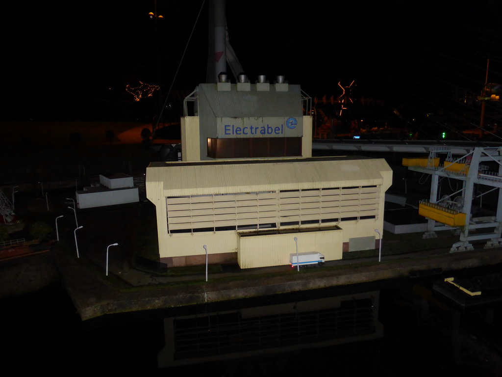 Scale model of the Electrabel Power Plant of Nijmegen at the Madurodam miniature park, by night