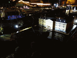 Scale model of the Scheepvaartmuseum of Amsterdam and the ship `Amsterdam` at the Madurodam miniature park, by night