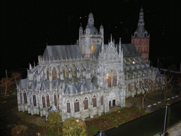 Scale model of the St. John`s Cathedral of Den Bosch at the Madurodam miniature park, by night