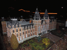 Scale model of the Rijksmuseum of Amsterdam at the Madurodam miniature park, by night