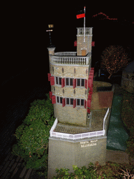 Scale model of the Belvédère tower of Nijmegen at the Madurodam miniature park, by night