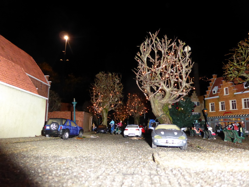 Scale model of a street at the Madurodam miniature park, by night