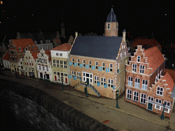Scale models of Museum Martena of Franeker and other buildings at the Madurodam miniature park, by night
