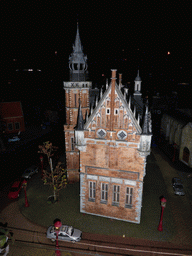 Scale model of the City Hall of Kampen at the Madurodam miniature park, by night