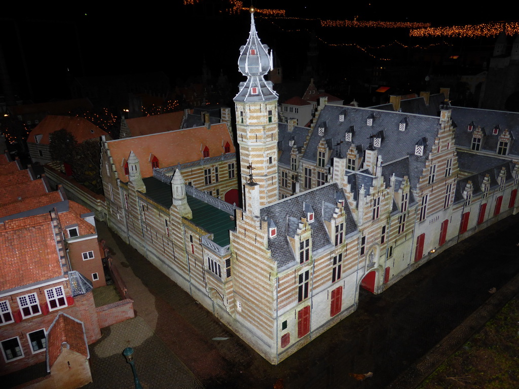 Scale model of the Markiezenhof palace of Bergen op Zoom at the Madurodam miniature park, by night