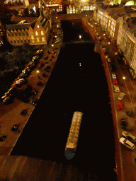 Scale model of an Amsterdam canal at the Madurodam miniature park, by night