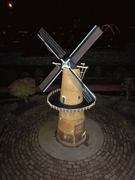 Scale model of the windmill `De Nieuwe Palmboom` of Schiedam at the Madurodam miniature park, by night