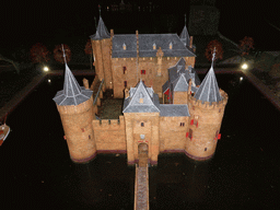 Scale model of the Muiderslot castle of Muiden at the Madurodam miniature park, by night