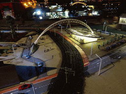 Scale model of the Rotterdam Blaak railway station at the Madurodam miniature park, by night