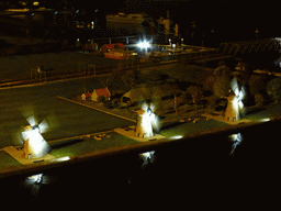 Scale models of windmills at the Madurodam miniature park, by night