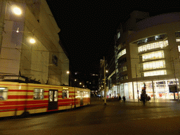 Tram at the Spui street, by night
