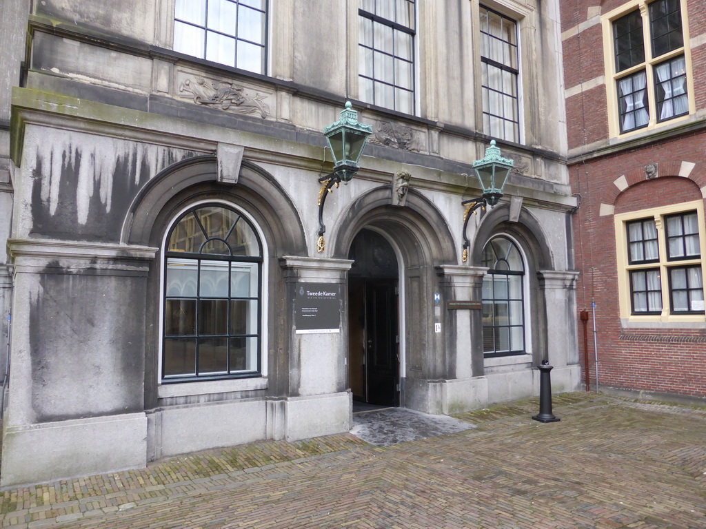 Entrance to the Tweede Kamer building at the Binnenhof square