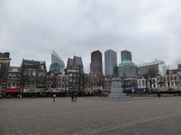 The Plein square with the statue of prince Willem I and the skyscrapers in the city center