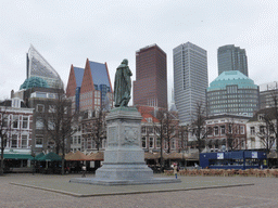 The Plein square with the statue of prince Willem I and the skyscrapers in the city center