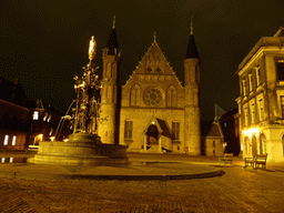 The Ridderzaal building at the Binnenhof square, by night