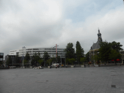 The Spuiplein square with the Filmhuis Den Haag cinema and the Oude Kerk church