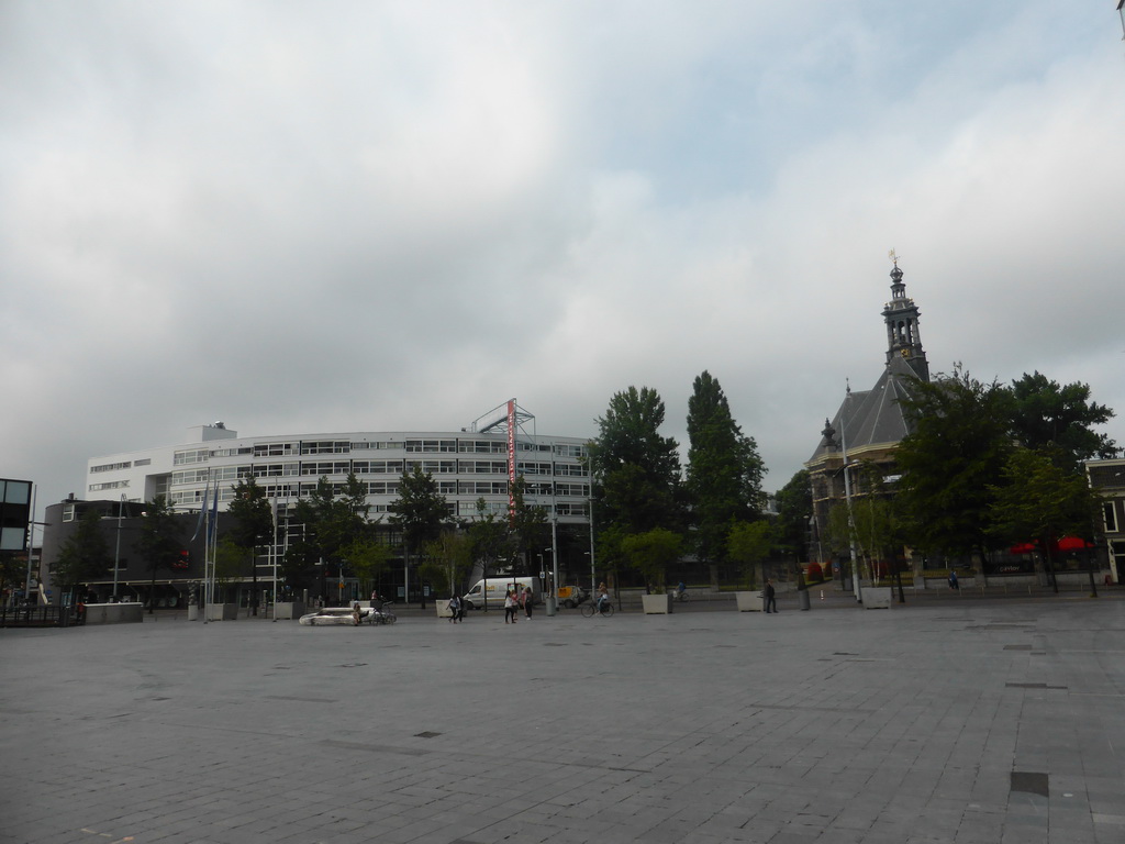 The Spuiplein square with the Filmhuis Den Haag cinema and the Oude Kerk church