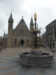 Fountain and the Ridderzaal building at the Binnenhof square