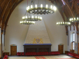 Interior of the Ridderzaal building with the constitution wall