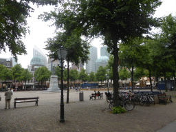 The Plein square with the statue of prince Willem I and the skyscrapers in the city center