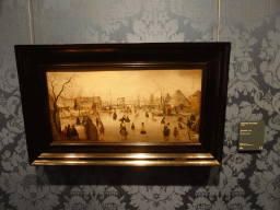 Painting `IJsvermaak` by Hendrick Avercamp, with explanation, at Room 8 at the First Floor of the Mauritshuis museum