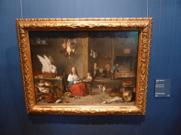 Painting `Kitchen Interior` by David Teniers II, with explanation, at Room 3 at the First Floor of the Mauritshuis museum