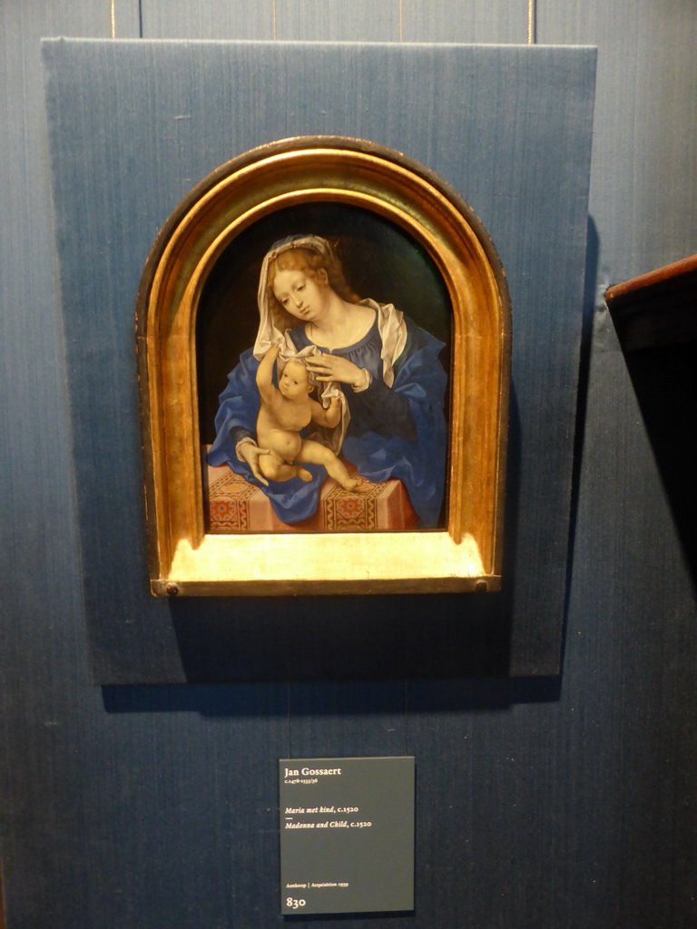 Painting `Madonna and Child` by Jan Gossaert, with explanation, at Room 5 at the First Floor of the Mauritshuis museum