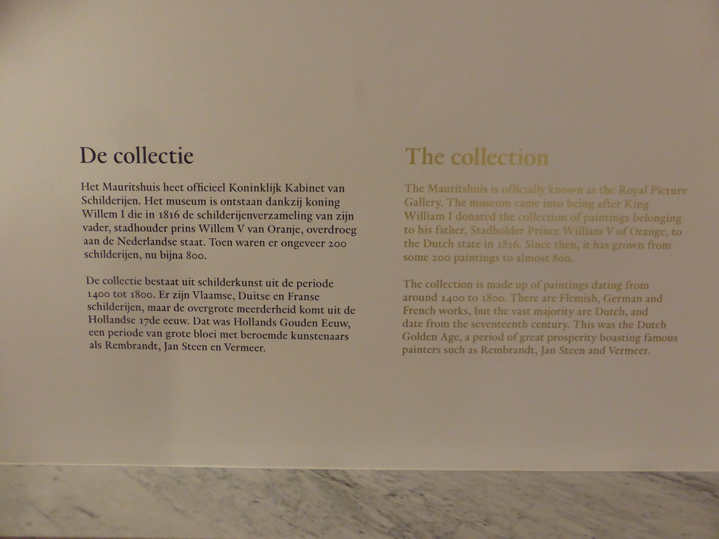 Explanation on the collection at the staircase from the First to the Second Floor at the Mauritshuis museum