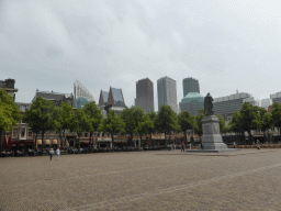 The Plein square with the statue of prince Willem I and the skyscrapers in the city center