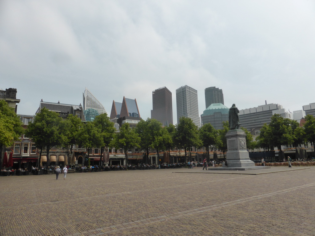 The Plein square with the statue of prince Willem I and the skyscrapers in the city center