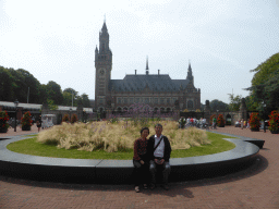 Miaomiao`s parents in front of the Peace Palace at the Carnegieplein square
