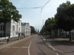 The Alexanderstraat street, the Onafhankelijkheidsmonument at the Plein 1813 square and the tower of the Sint-Jacobus de Meerderekerk church