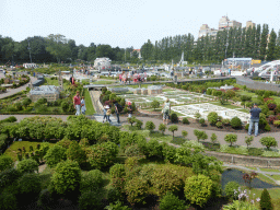 Scale models of the Peace Palace of The Hague, the Het Loo Palace of Apeldoorn and the Huis ten Bosch palace of The Hague at the Madurodam miniature park, viewed from the south road