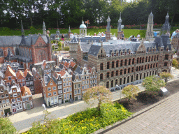 Scale model of the Magna Plaza shopping center, the Nieuwe Kerk church and the Royal Palace Amsterdam of Amsterdam at the Madurodam miniature park