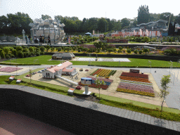 Scale model of flower fields and the `Fantasitron` attraction at the Madurodam miniature park