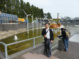 Miaomiao`s father with scale models of wind turbines at the Madurodam miniature park