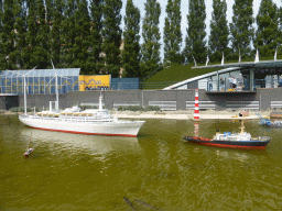 Scale models of boats in the Rotterdam harbour at the Madurodam miniature park