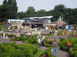 The west side of the Madurodam miniature park with the Panorama Café and the attractions `Het Hof van Nederland`, `Zo Groot Is Oranje`, `Nieuw Amsterdam` and `Panorama Vlucht`, viewed from the south road