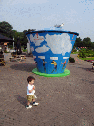 Max in front of the `Panorama Vlucht` attraction at the Madurodam miniature park