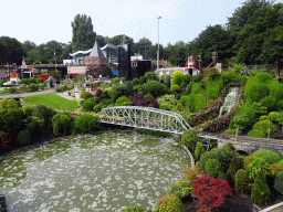 Pond and a scale model of a railway bridge at the north side of the Madurodam miniature park