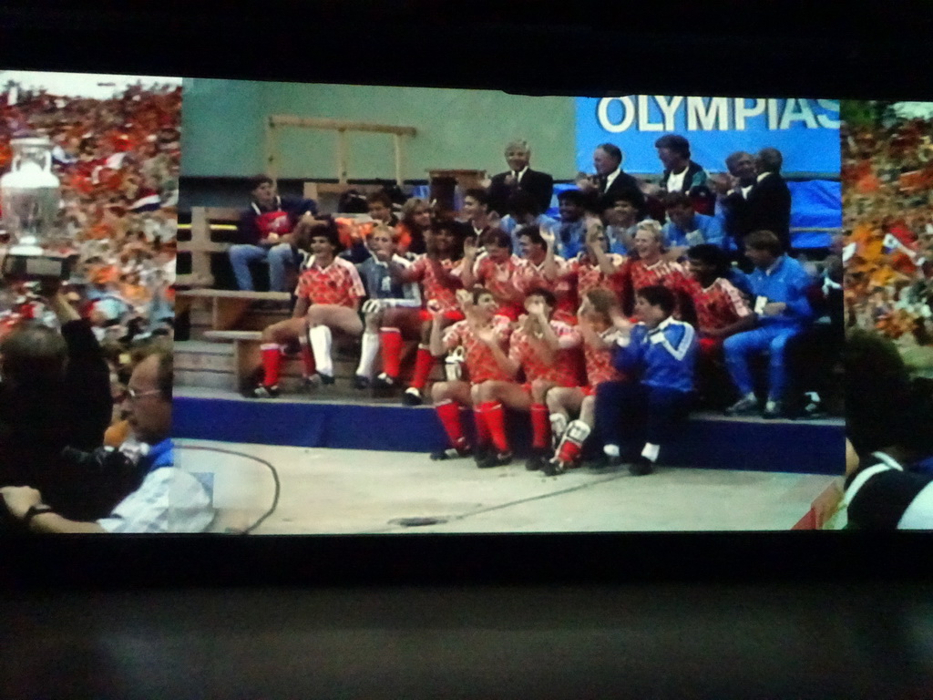 Screen with a video on the 1988 European Championship Soccer, in the `Zo Groot Is Oranje` attraction at the Madurodam miniature park