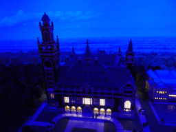 Scale models of the Peace Palace at the The Hague Miniland at the Legoland Discovery Centre, by night