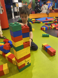 Max playing with large Lego blocks at the Building Area at the Legoland Discovery Centre