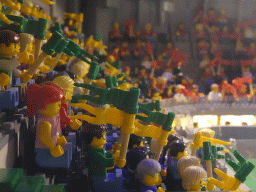 Lego football supporters in the scale model of the Cars Jeans Stadium at the The Hague Miniland at the Legoland Discovery Centre